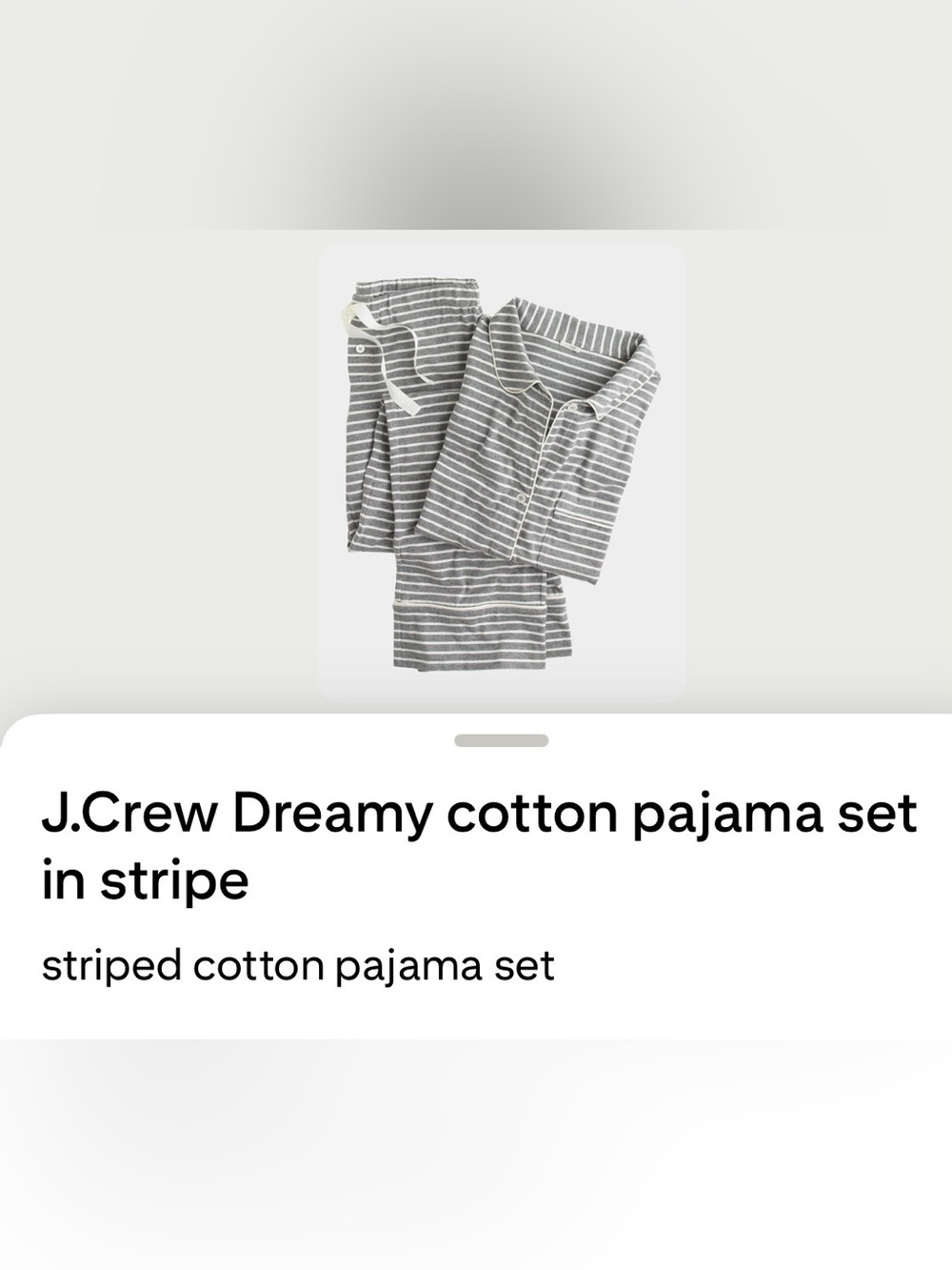 NWT J. Crew Gray Stripe Dreamy Cotton Pajama Set